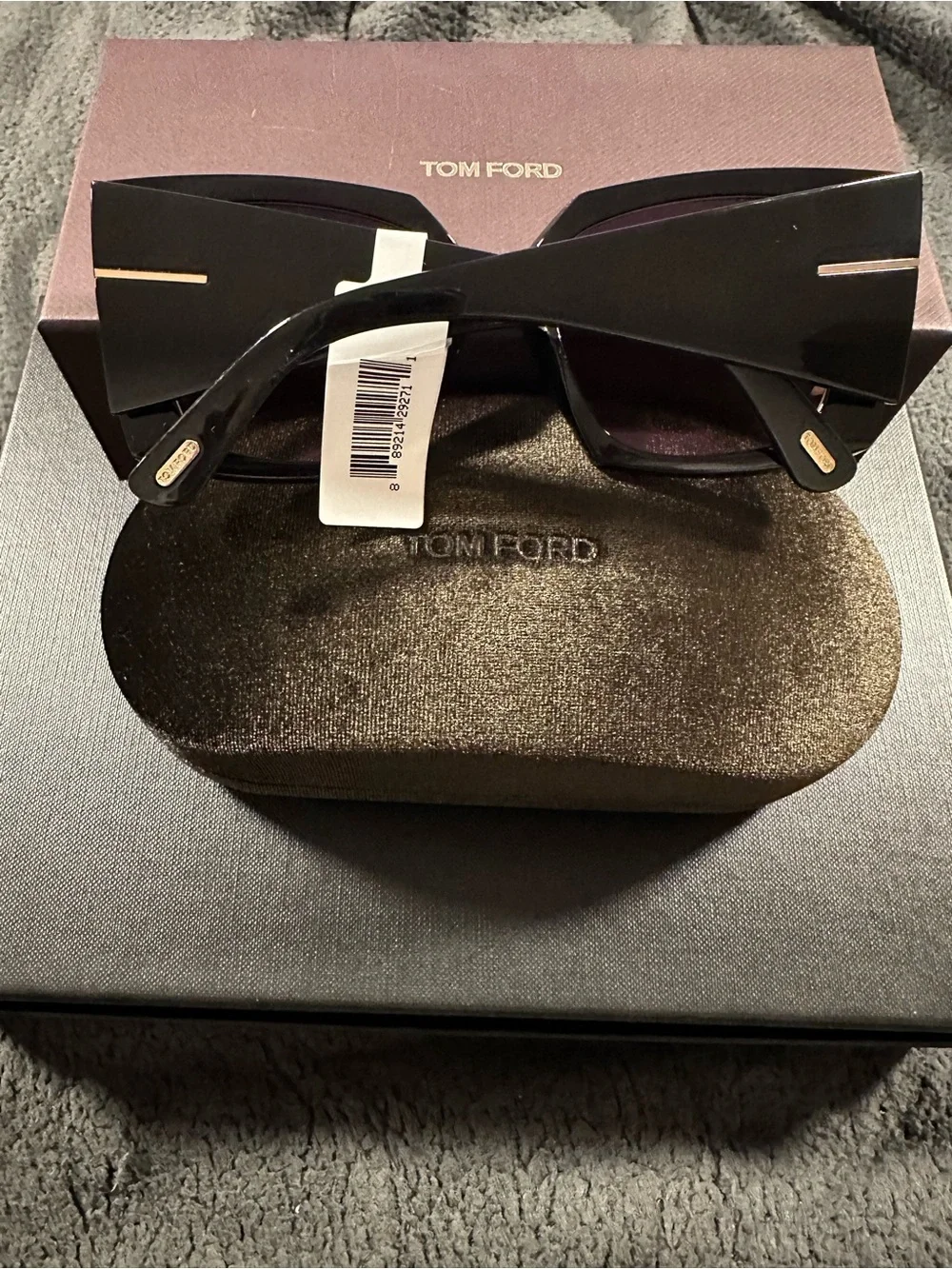 Tom Ford Black Oversized Square Sunglasses with Gold T Accents